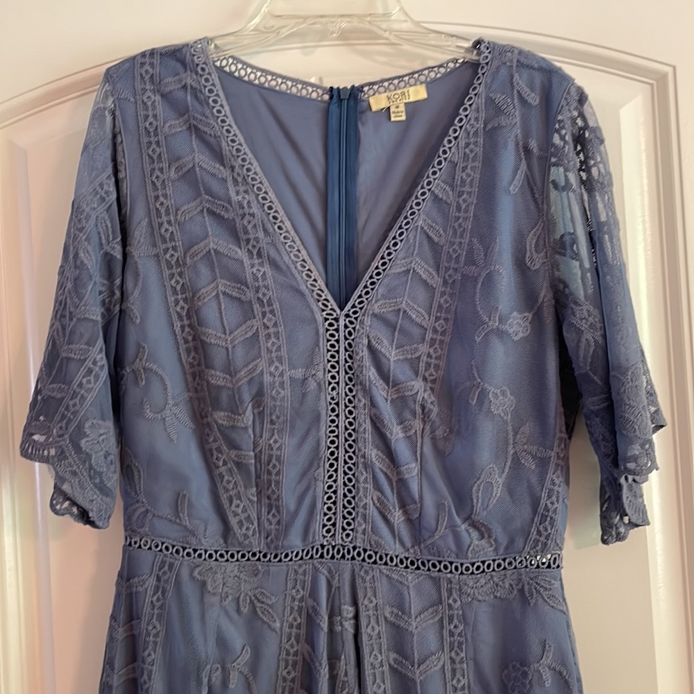 Blue lace romper (lining underneath except for sleeves), size M, Kori brand